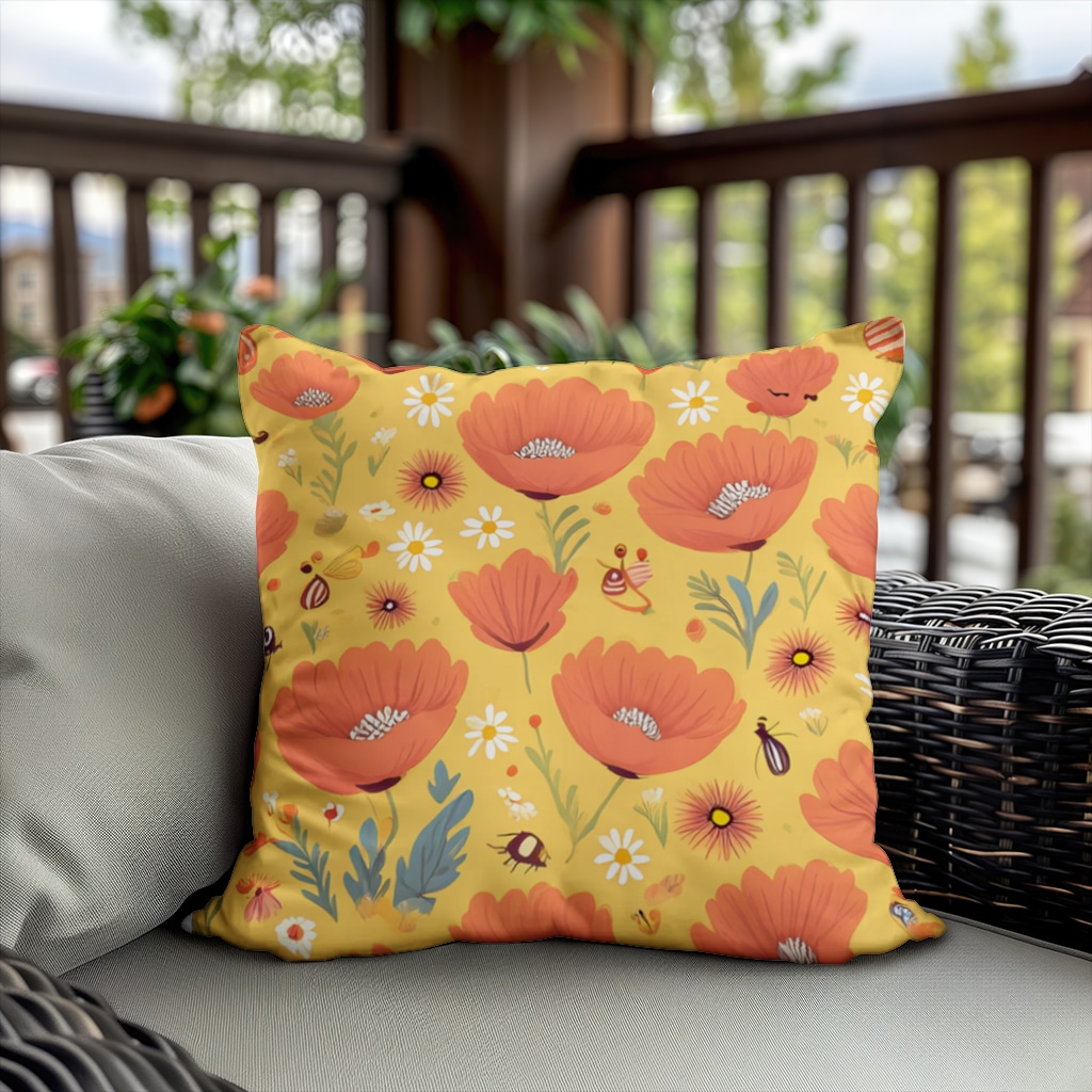 Floral  Insect Pattern  Colorful Design Decorative pillow cover Görünüm 2