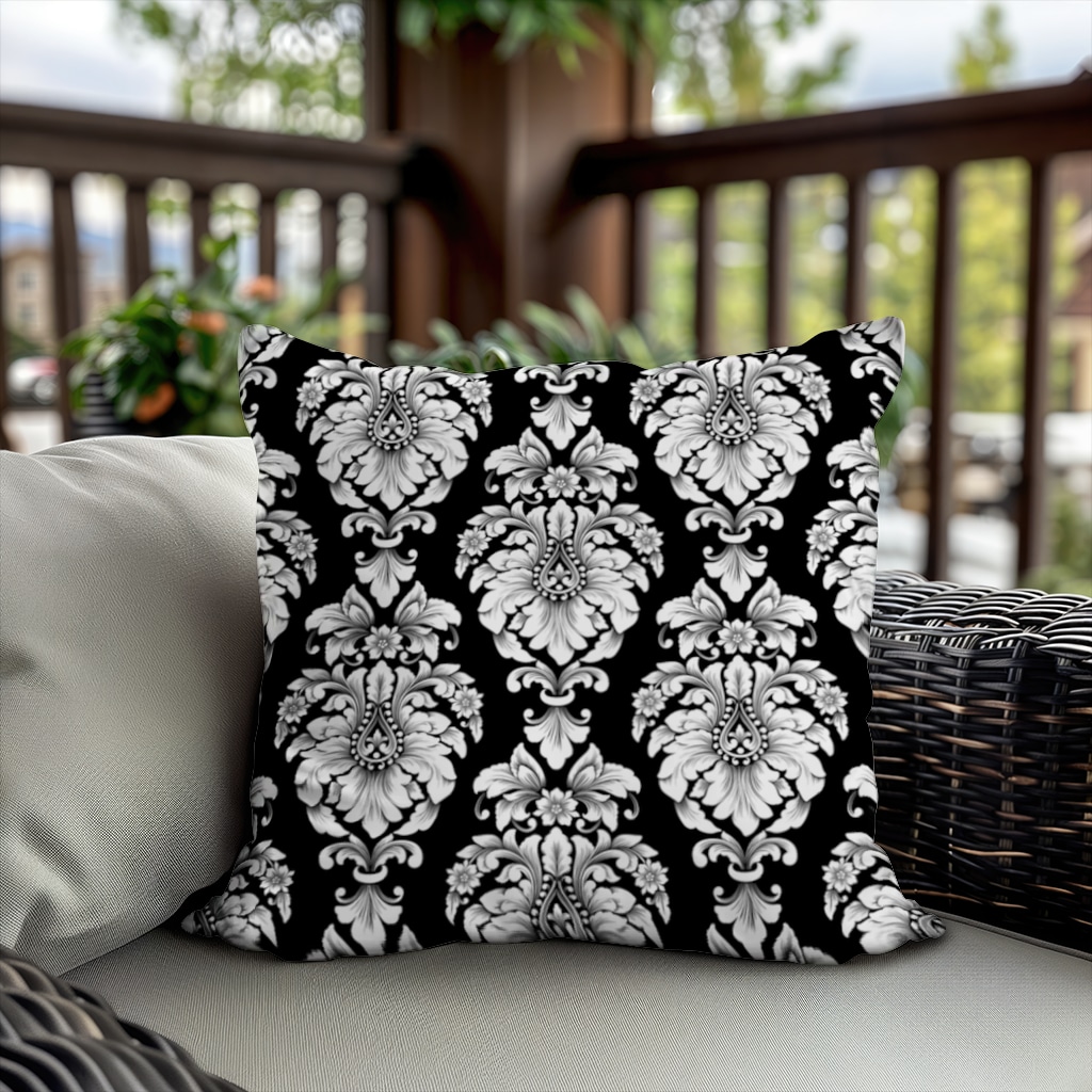 Elegant Black and White Damask Seamless Pattern Decorative pillow cover Görünüm 2