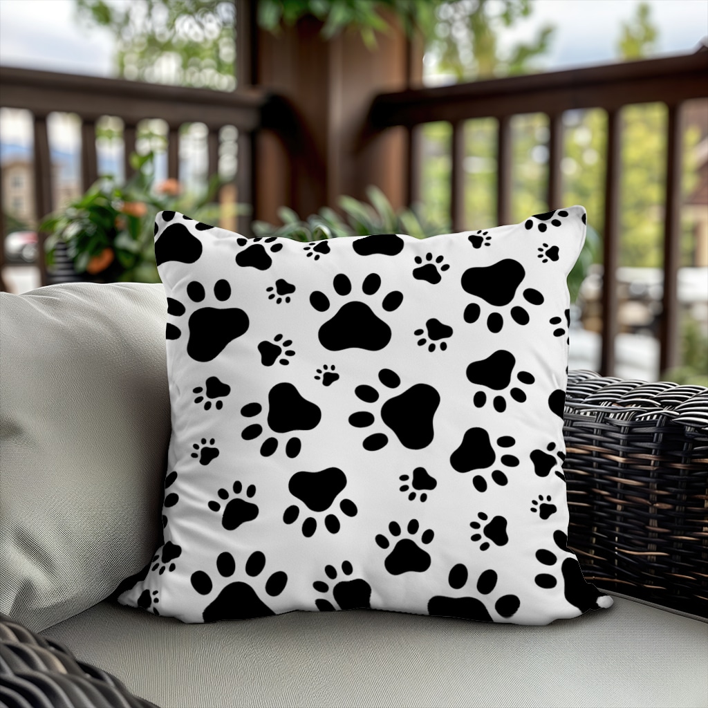 Black and White Paw Pattern Design Decorative pillow cover Görünüm 1