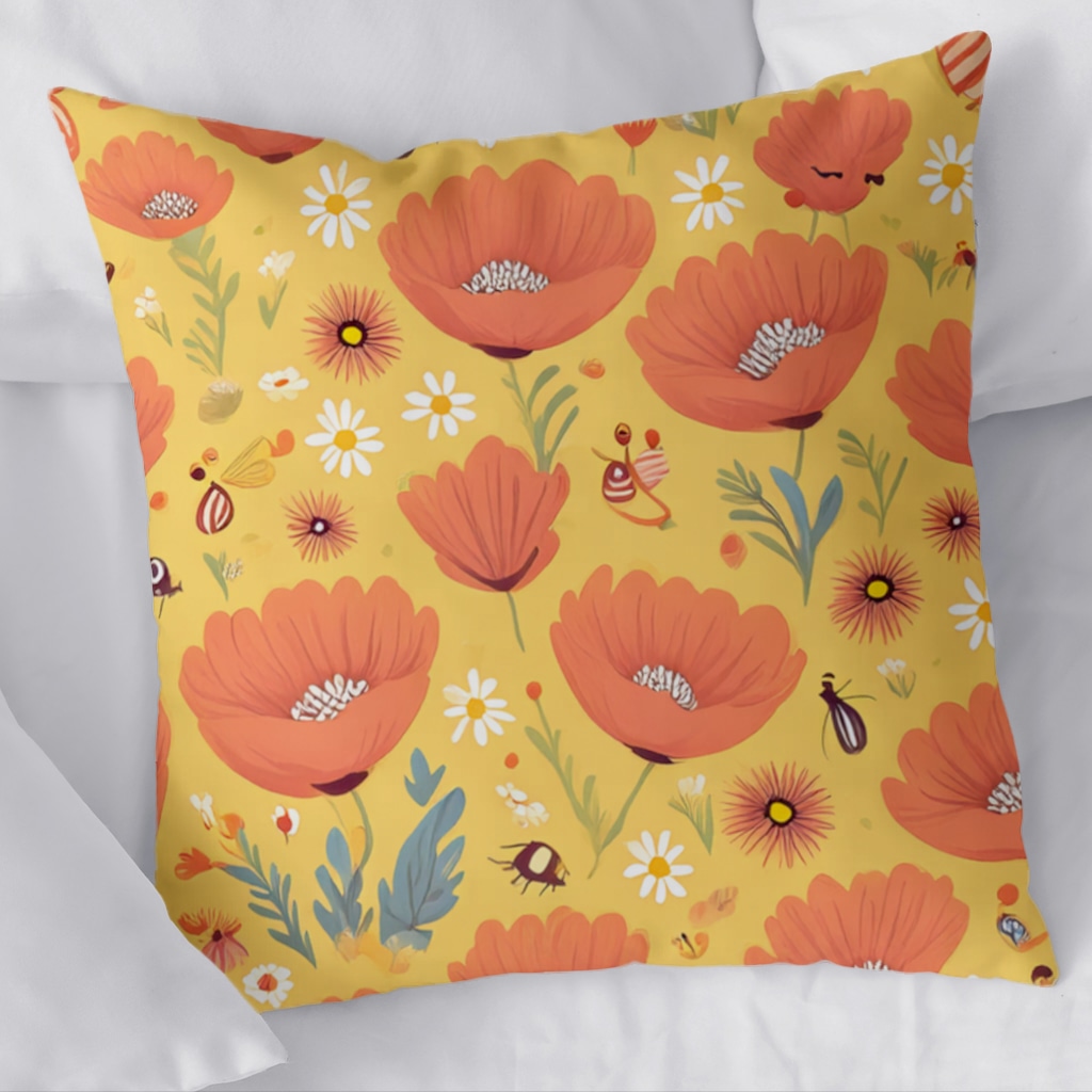 Floral  Insect Pattern  Colorful Design Decorative pillow cover Görünüm 4