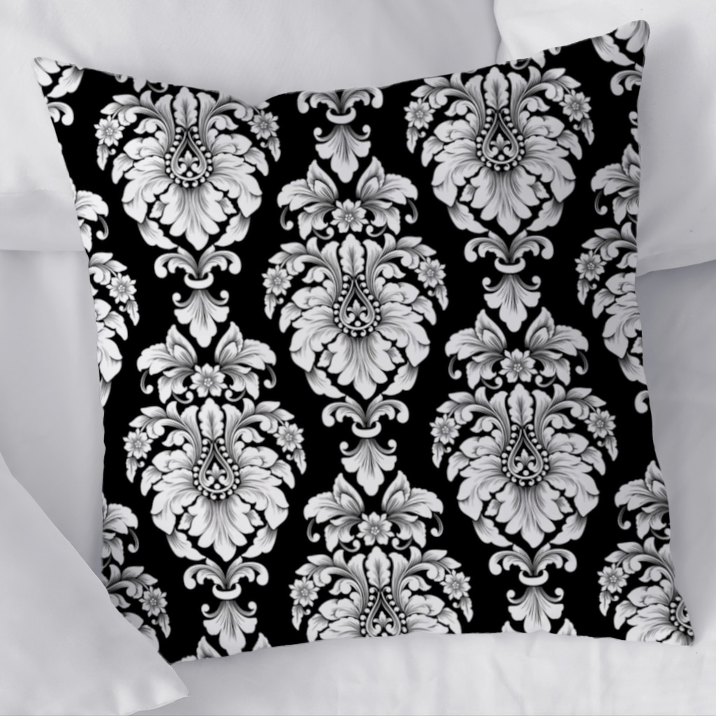 Elegant Black and White Damask Seamless Pattern Decorative pillow cover Görünüm 3