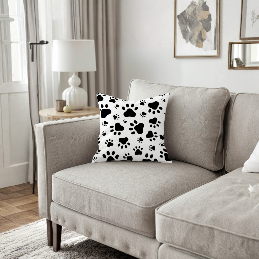 Black and White Paw Pattern Design Decorative pillow cover Görünüm 5
