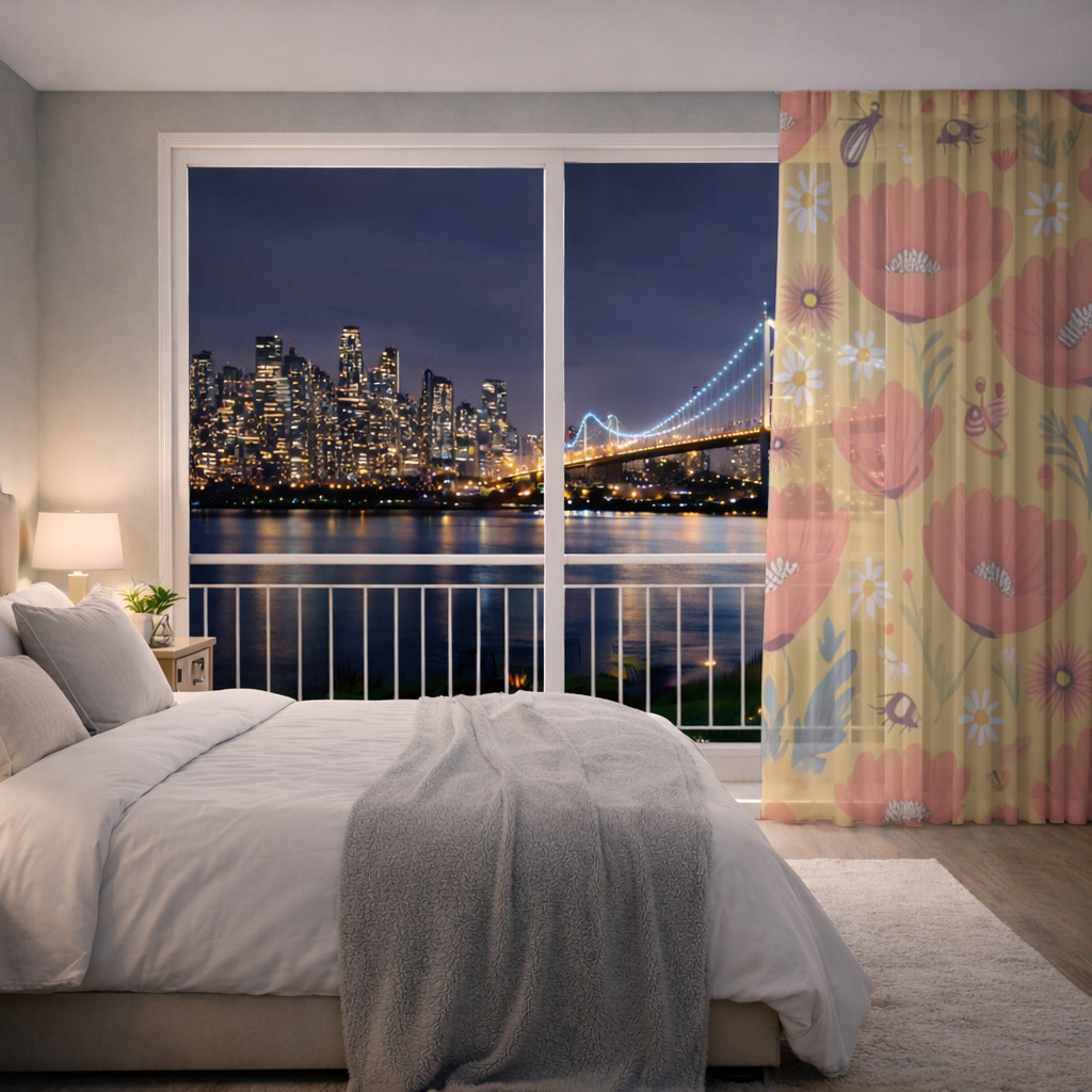 Floral  Insect Pattern  Colorful Design Sheer Curtain Görünüm 2