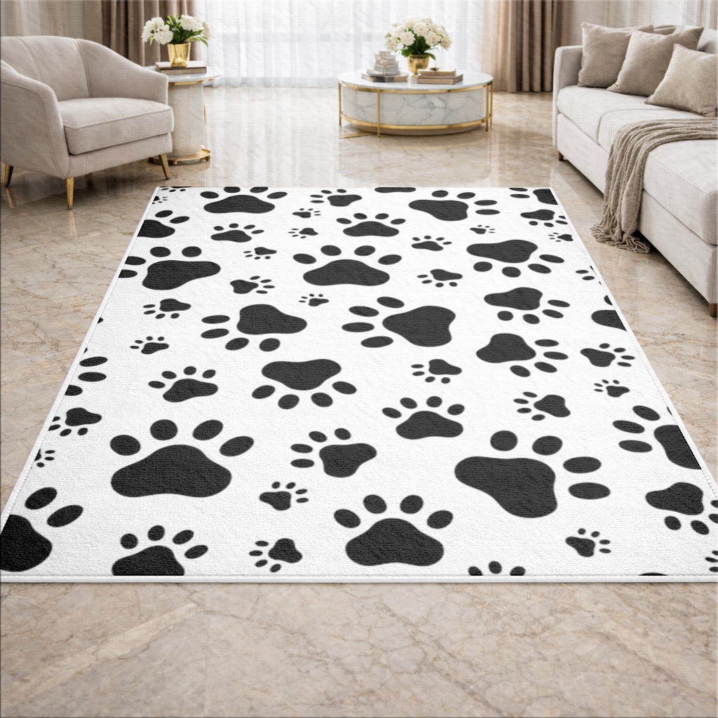 Black and White Paw Pattern Design Living room carpet Görünüm 1