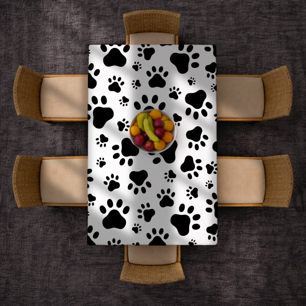 Black and White Paw Pattern Design Rectangular Tablecloth Görünüm 2