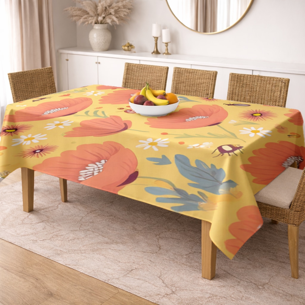 Floral  Insect Pattern  Colorful Design Rectangular Tablecloth Görünüm 1