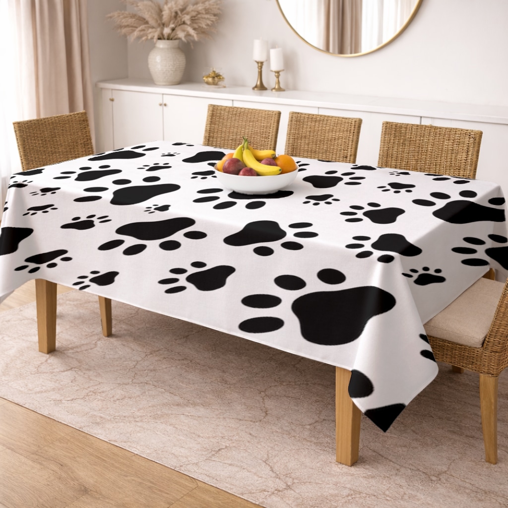 Black and White Paw Pattern Design Rectangular Tablecloth Görünüm 3