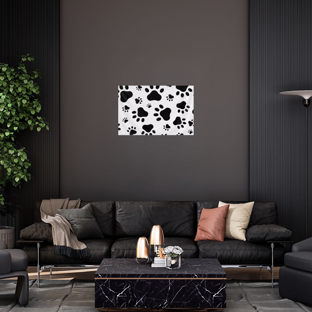 Black and White Paw Pattern Design Wall Tapestry Görünüm 2
