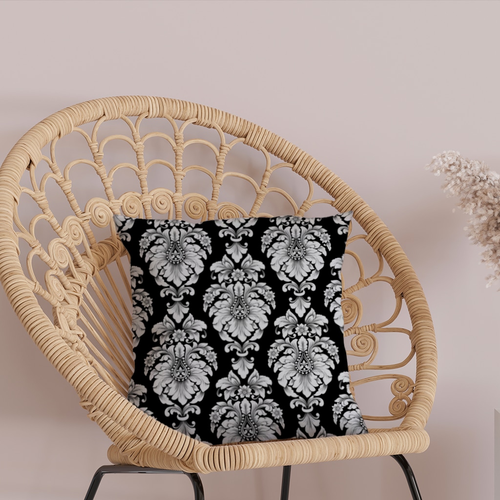 Elegant Black and White Damask Seamless Pattern Decorative pillow cover Görünüm 1
