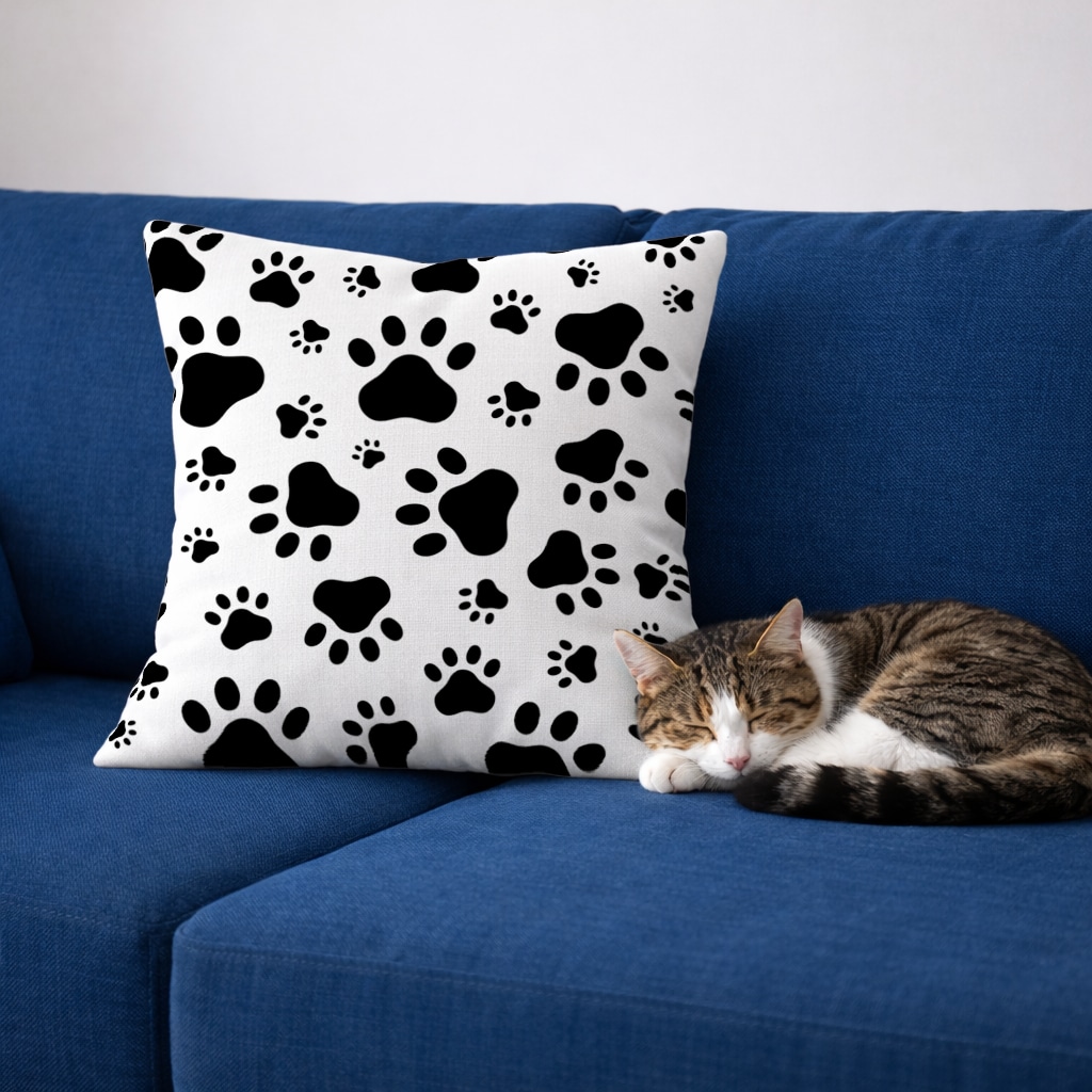 Black and White Paw Pattern Design Decorative pillow cover Görünüm 4