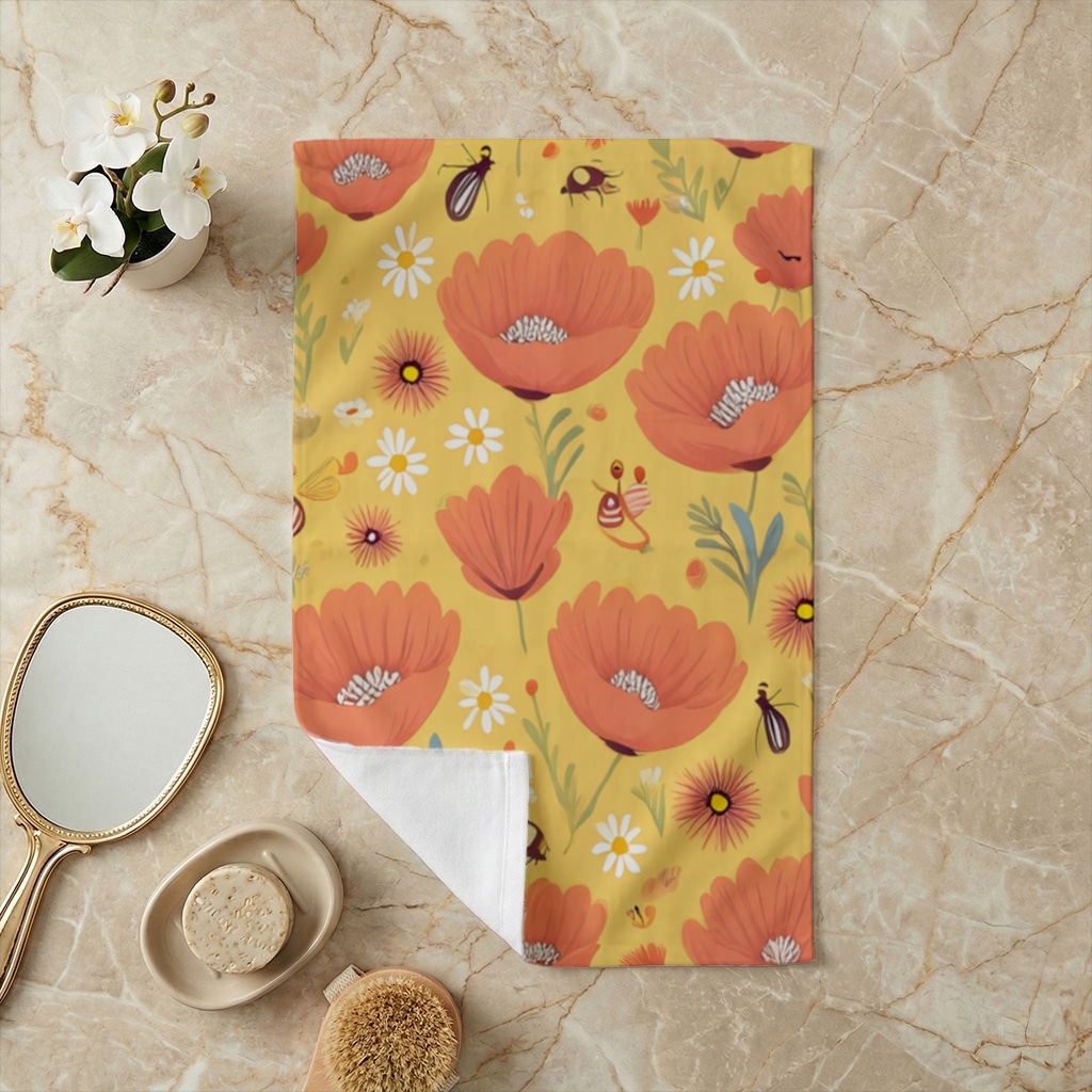 Floral  Insect Pattern  Colorful Design Hand Towel Görünüm 3