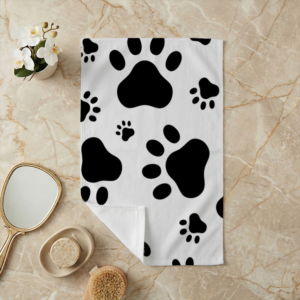 Black and White Paw Pattern Design Hand Towel Görünüm 2