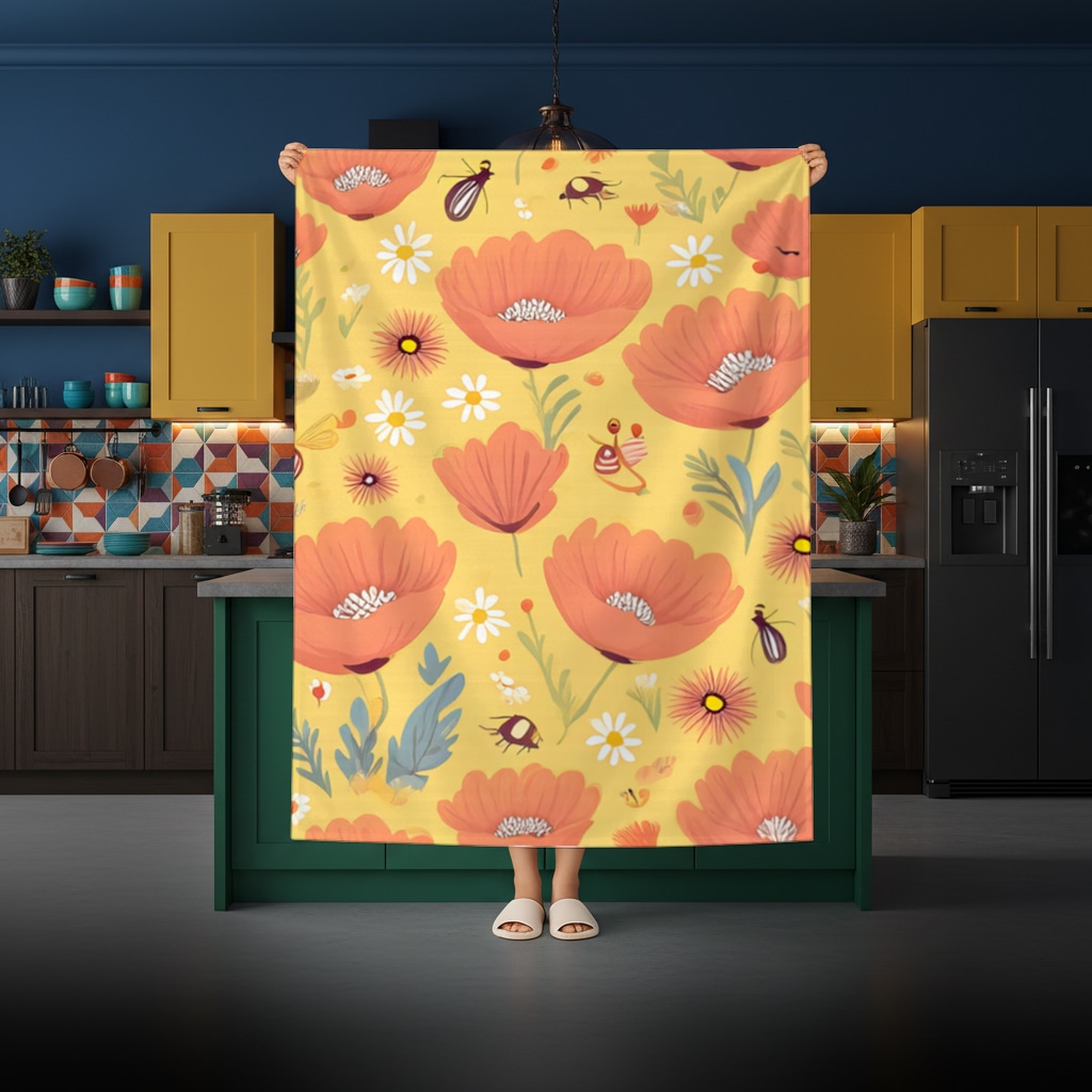 Floral  Insect Pattern  Colorful Design Rectangular Tablecloth Görünüm 2