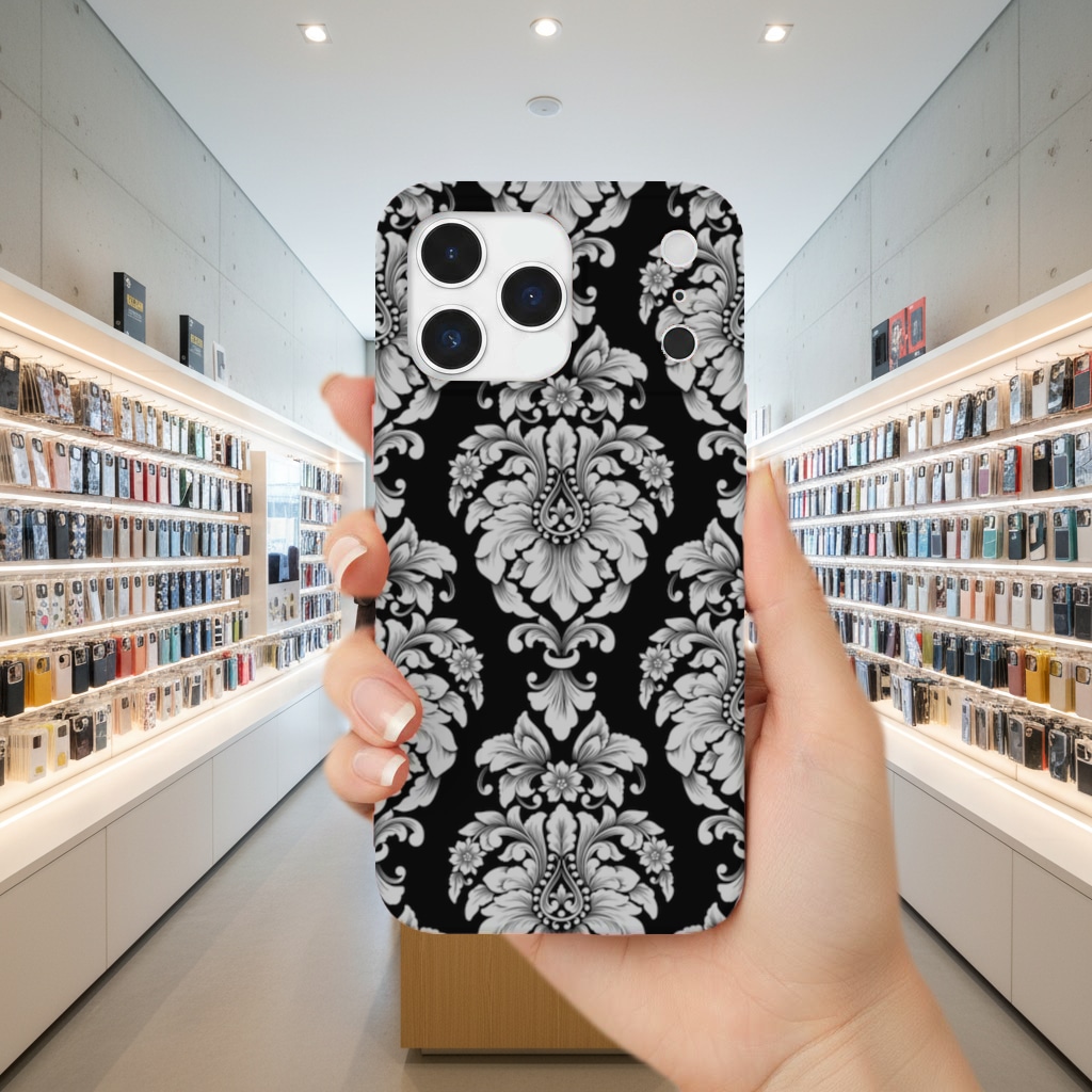 Elegant Black and White Damask Seamless Pattern İphone 17 Pro Max Görünüm 2