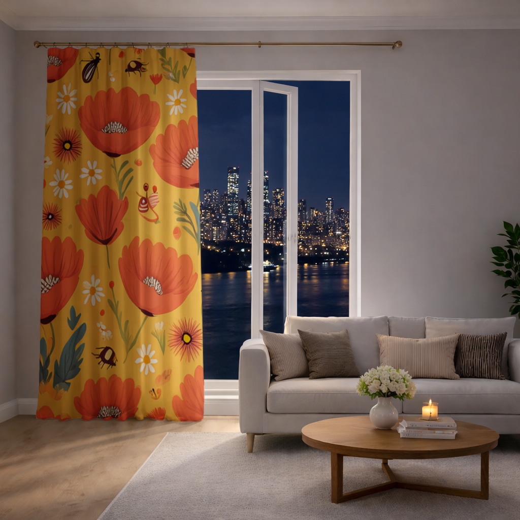 Floral  Insect Pattern  Colorful Design Drapes Görünüm 3