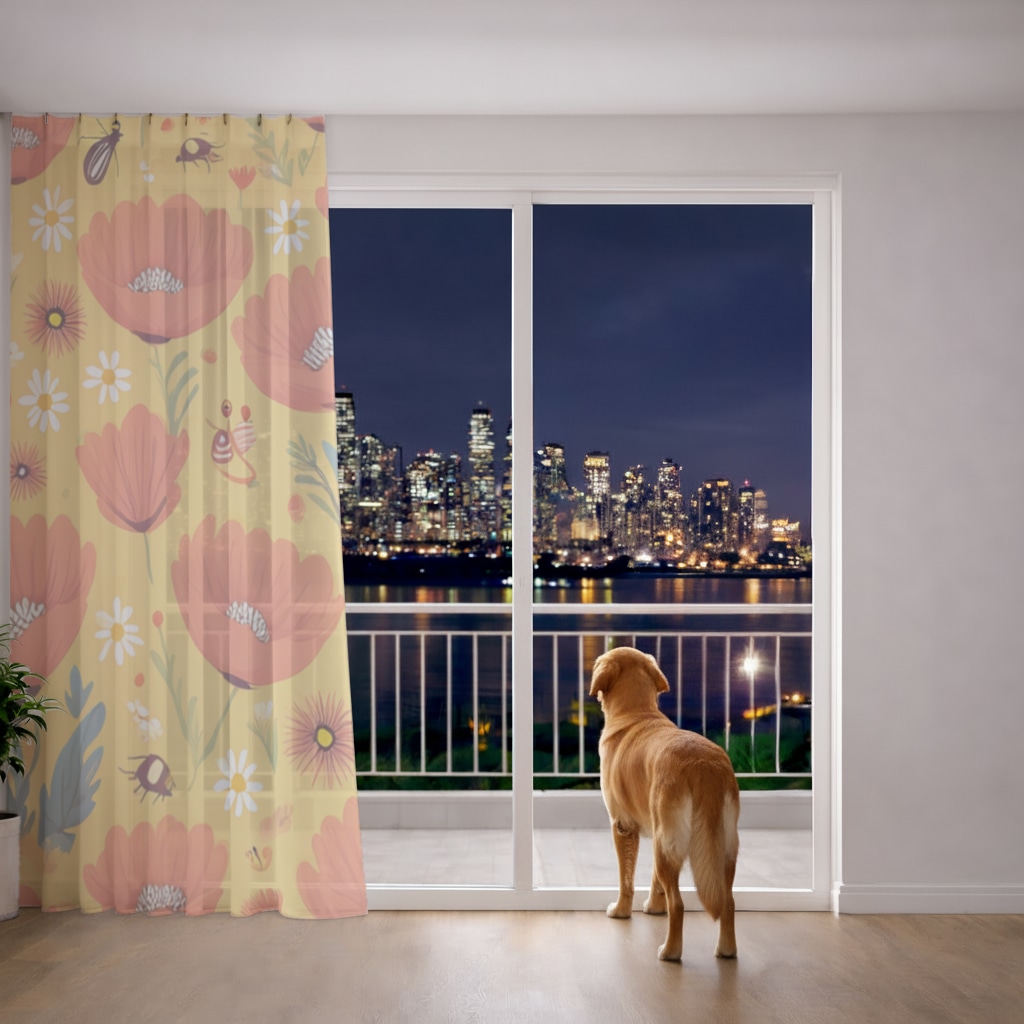 Floral  Insect Pattern  Colorful Design Sheer Curtain Görünüm 3