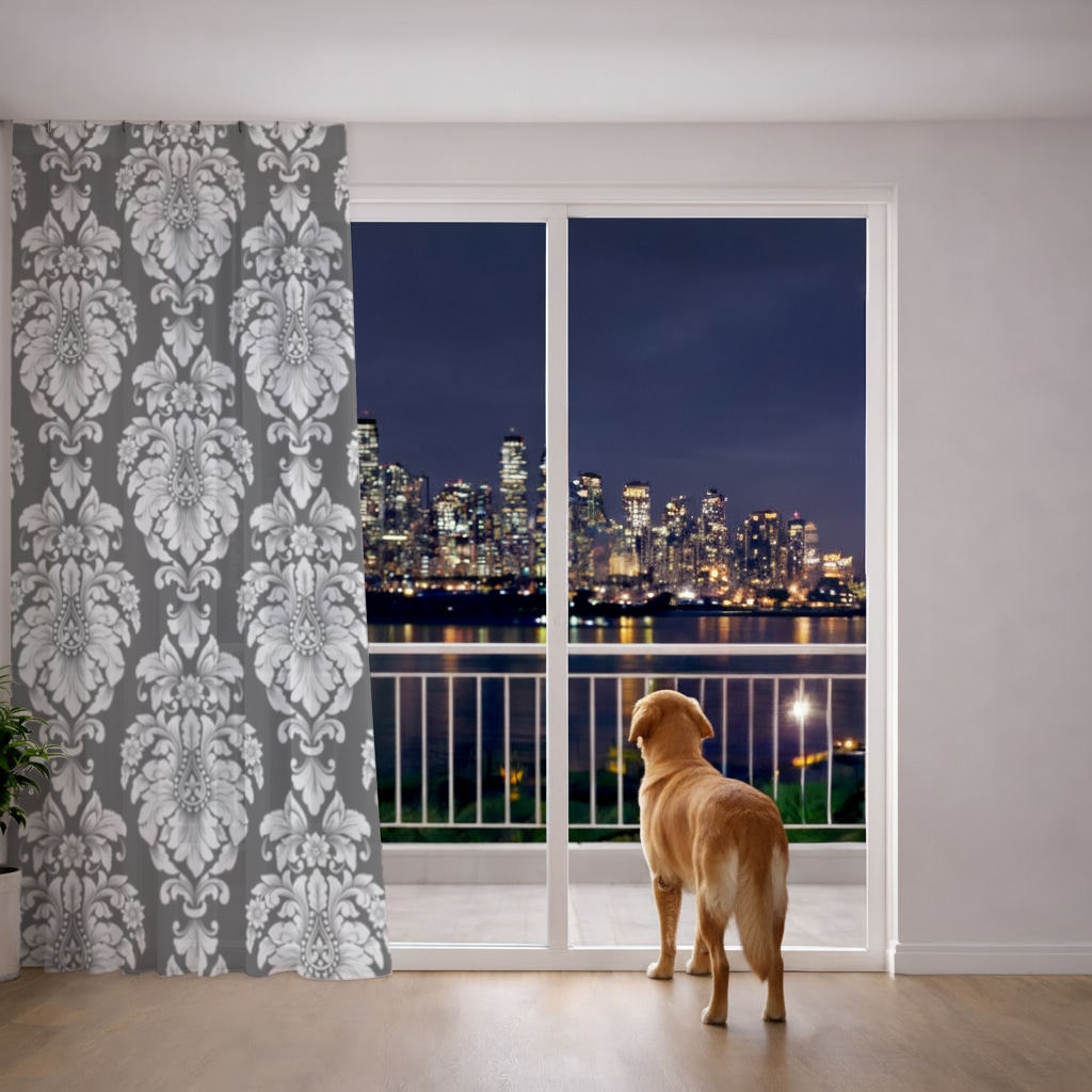 Elegant Black and White Damask Seamless Pattern Sheer Curtain Görünüm 5