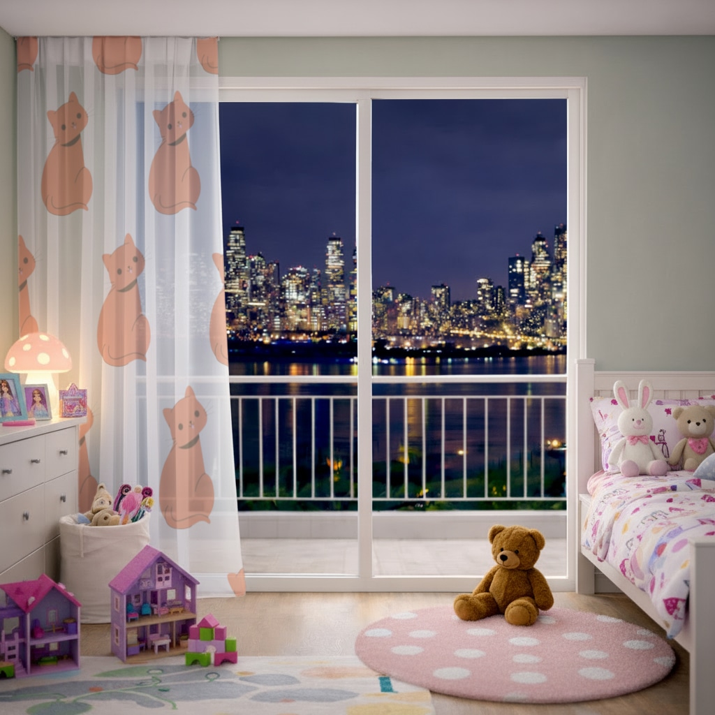 furry feline friends Sheer Curtain Görünüm 3