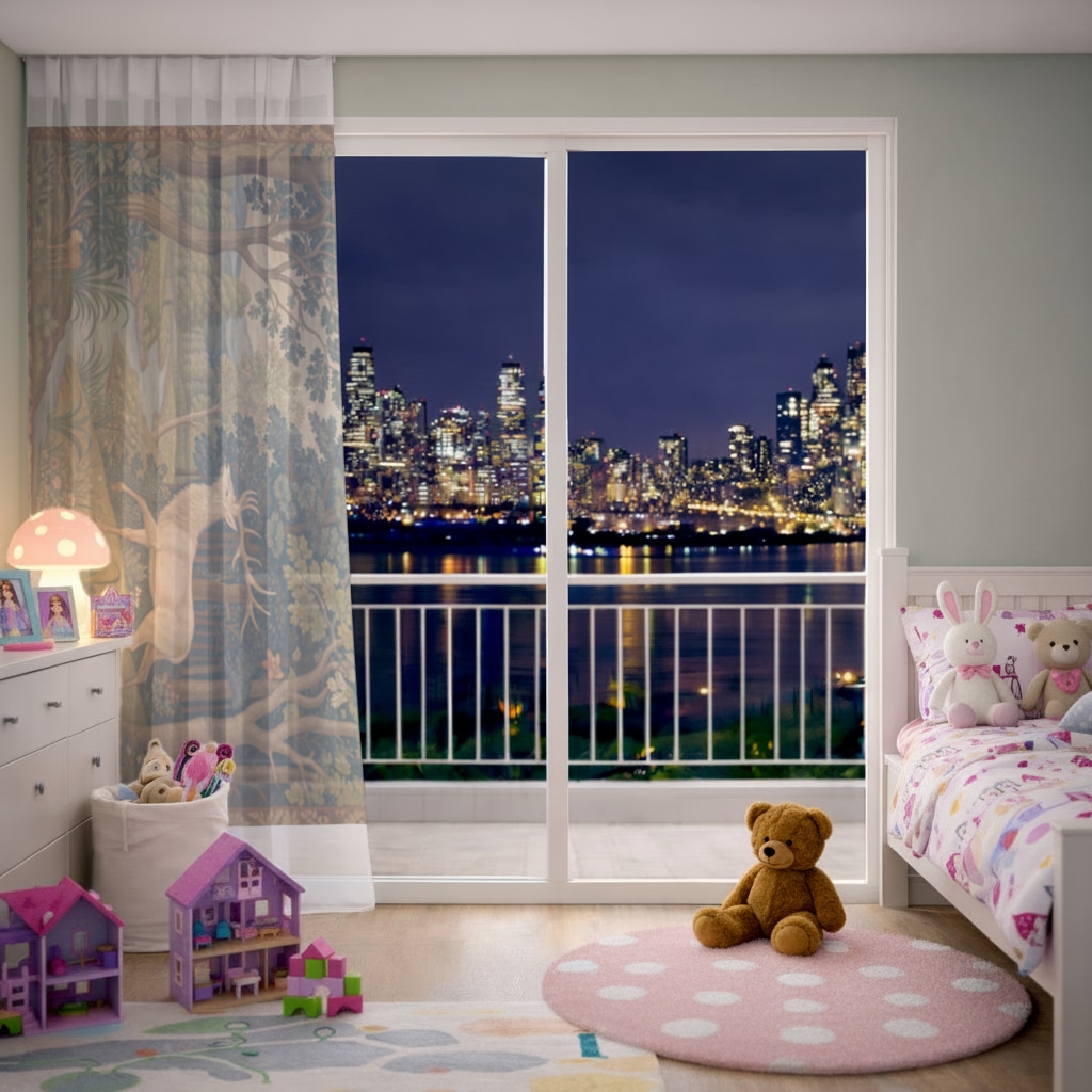 Clown Design  Colorful Illustration Sheer Curtain Görünüm 3