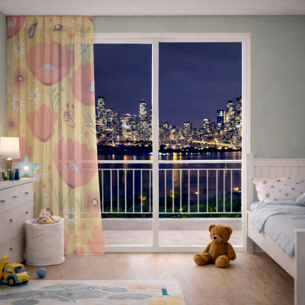 Floral  Insect Pattern  Colorful Design Sheer Curtain Görünüm 5