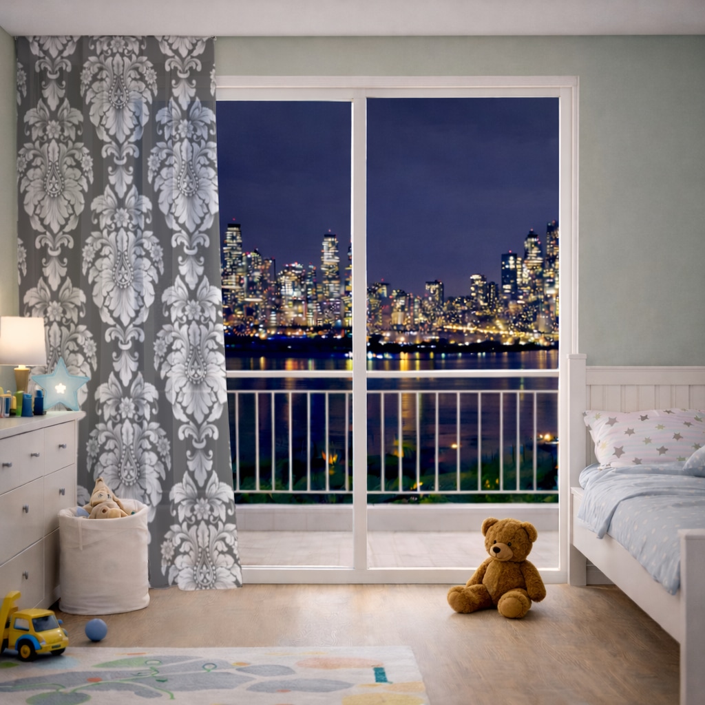 Elegant Black and White Damask Seamless Pattern Sheer Curtain Görünüm 2