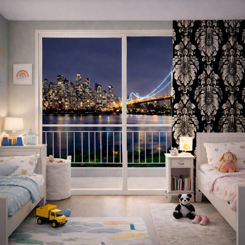 Elegant Black and White Damask Seamless Pattern Drapes Görünüm 5