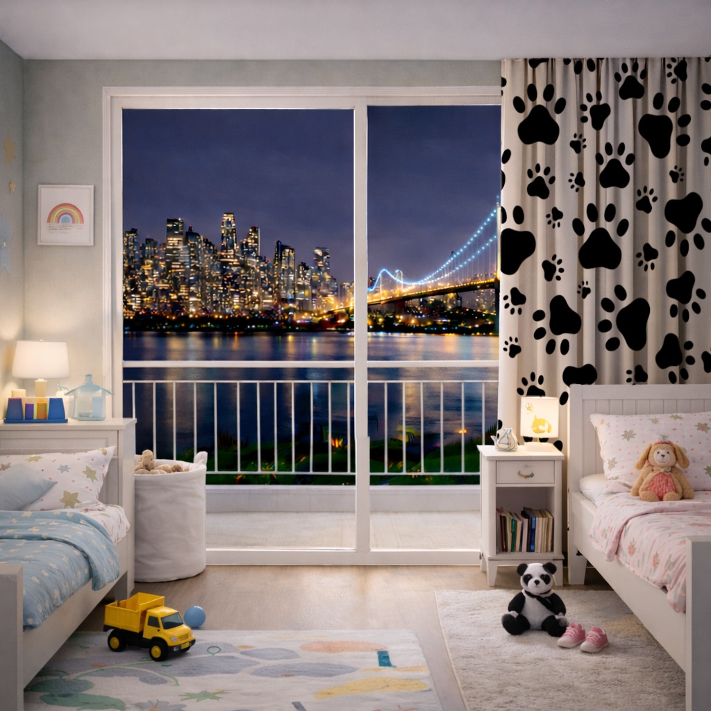 Black and White Paw Pattern Design Drapes Görünüm 5