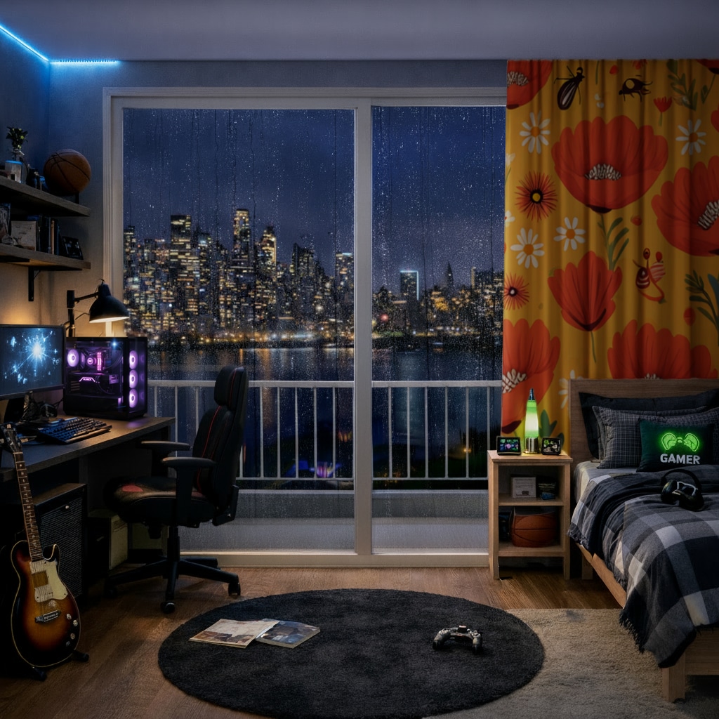 Floral  Insect Pattern  Colorful Design Drapes Görünüm 5