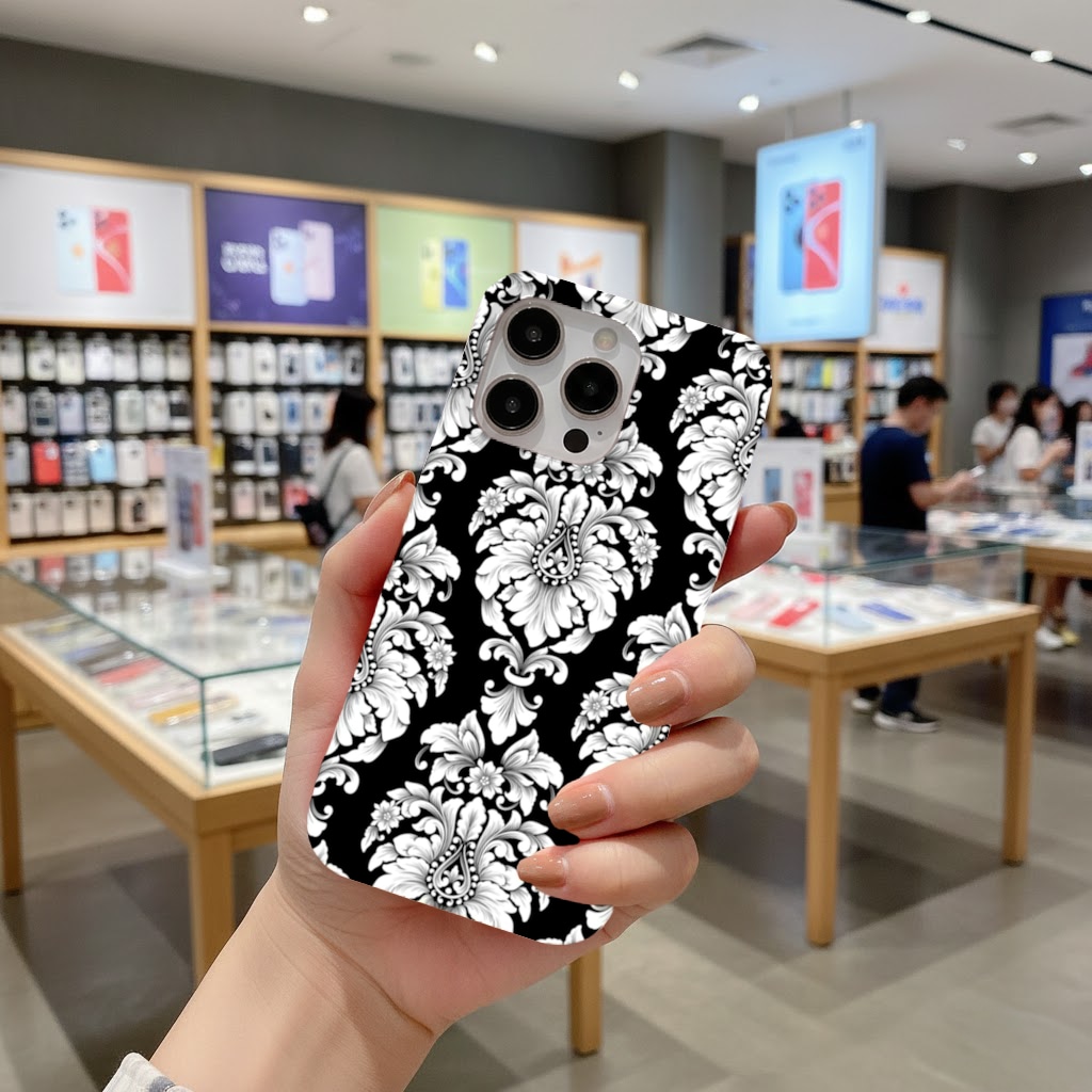 Elegant Black and White Damask Seamless Pattern iphone 16 pro and pro max Görünüm 1