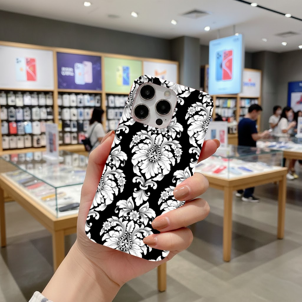 Elegant Black and White Damask Seamless Pattern iphone 16 pro and pro max Görünüm 1